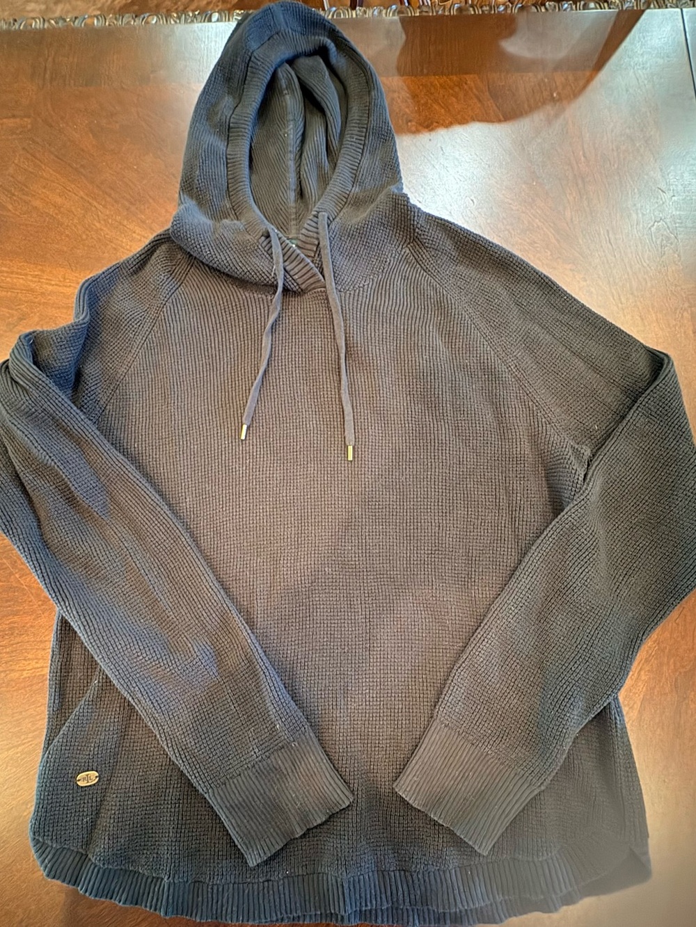 Lauren Ralph Lauren Pine Green Hooded Waffle Knit Sweater